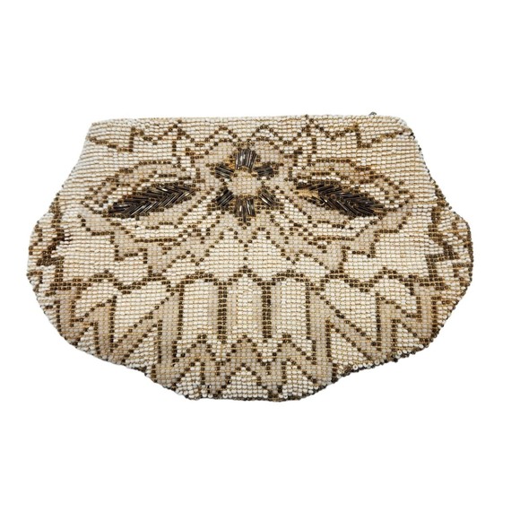 Unbranded Handbags - Antique  Vintage White Tan Beaded Evening Bag Clutch Purse Small  Sash Loop